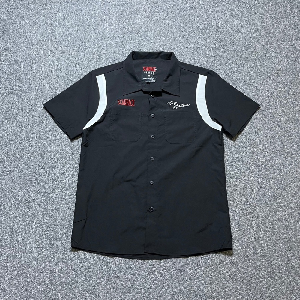 Reason Scarface Shirt Size M Black Tony Montana Embroidered Button Up Movie